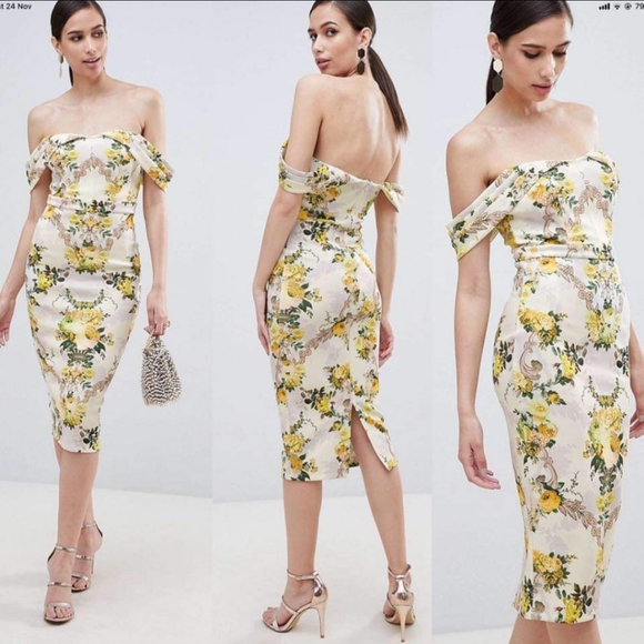 Bardot Sleeve Bodycon Cocktail Dress - Picture 1 of 3